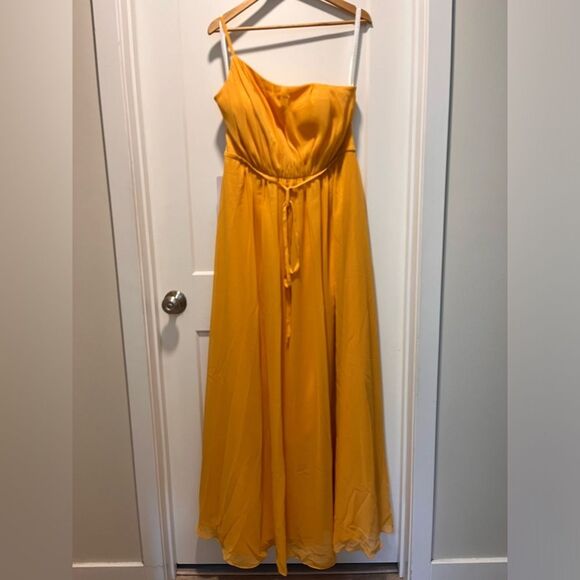 Azazie Plus Size‎ One Shoulder Belted Gown Maxi Dress Party Marigold Size 14 - Picture 2 of 7